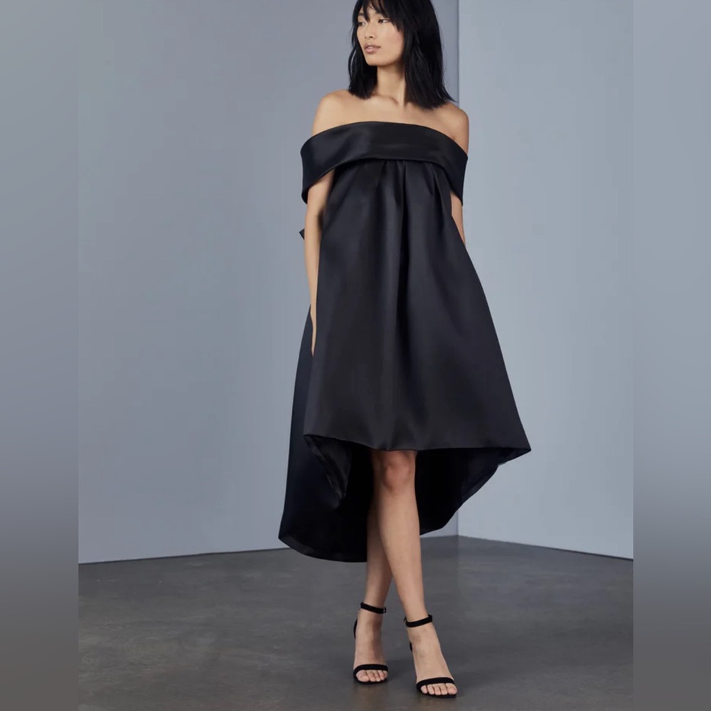 Amsale Mikado Strapless Hi Low Hem Trapeze Dress Size 0 Off Shoulder Bow New